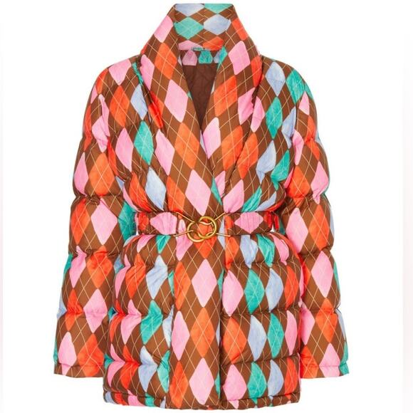 EUC $450 Rachel Antonoff Colorful Argyle Belted Puffer - Size Small - Picture 1 of 14
